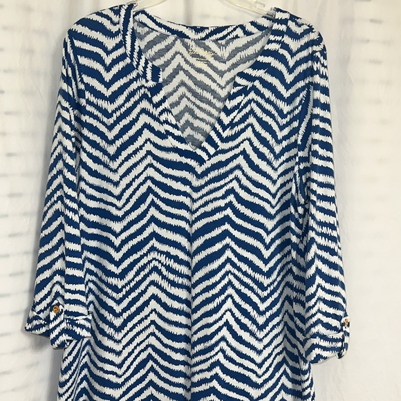 Lilly Pulitzer Rossmore V Neck T Shirt Dress Zebron print Blue/White Size XLarge - Picture 3 of 7